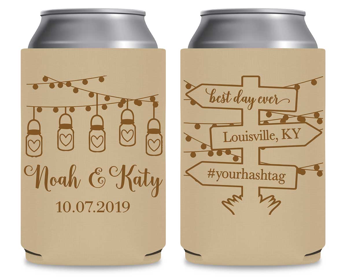 Mason Jar Lights 1A Post Sign Foldable Can Koozies Wedding Gifts for Guests