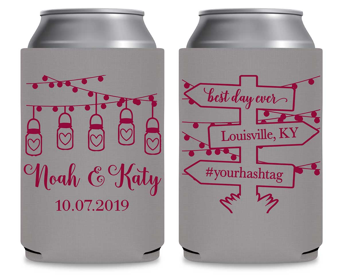 Mason Jar Lights 1A Post Sign Foldable Can Koozies Wedding Gifts for Guests