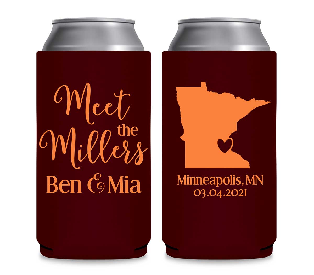 Meet The Mr & Mrs 1A Any Map Foldable 12 oz Slim Can Koozies Wedding Gifts for Guests