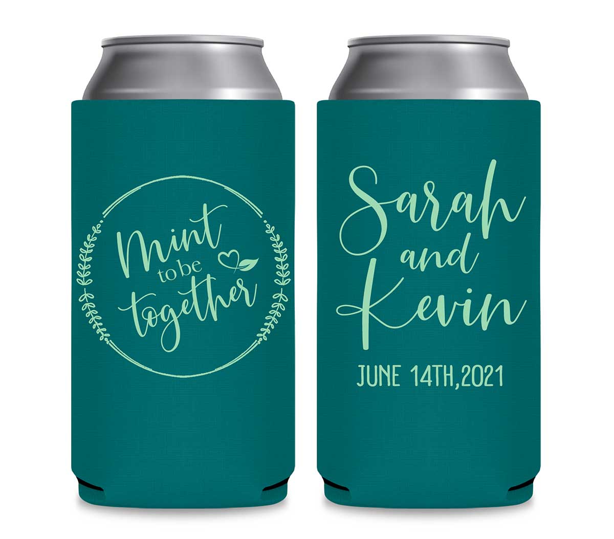 Mint To Be Together 1A Foldable 12 oz Slim Can Koozies Wedding Gifts for Guests