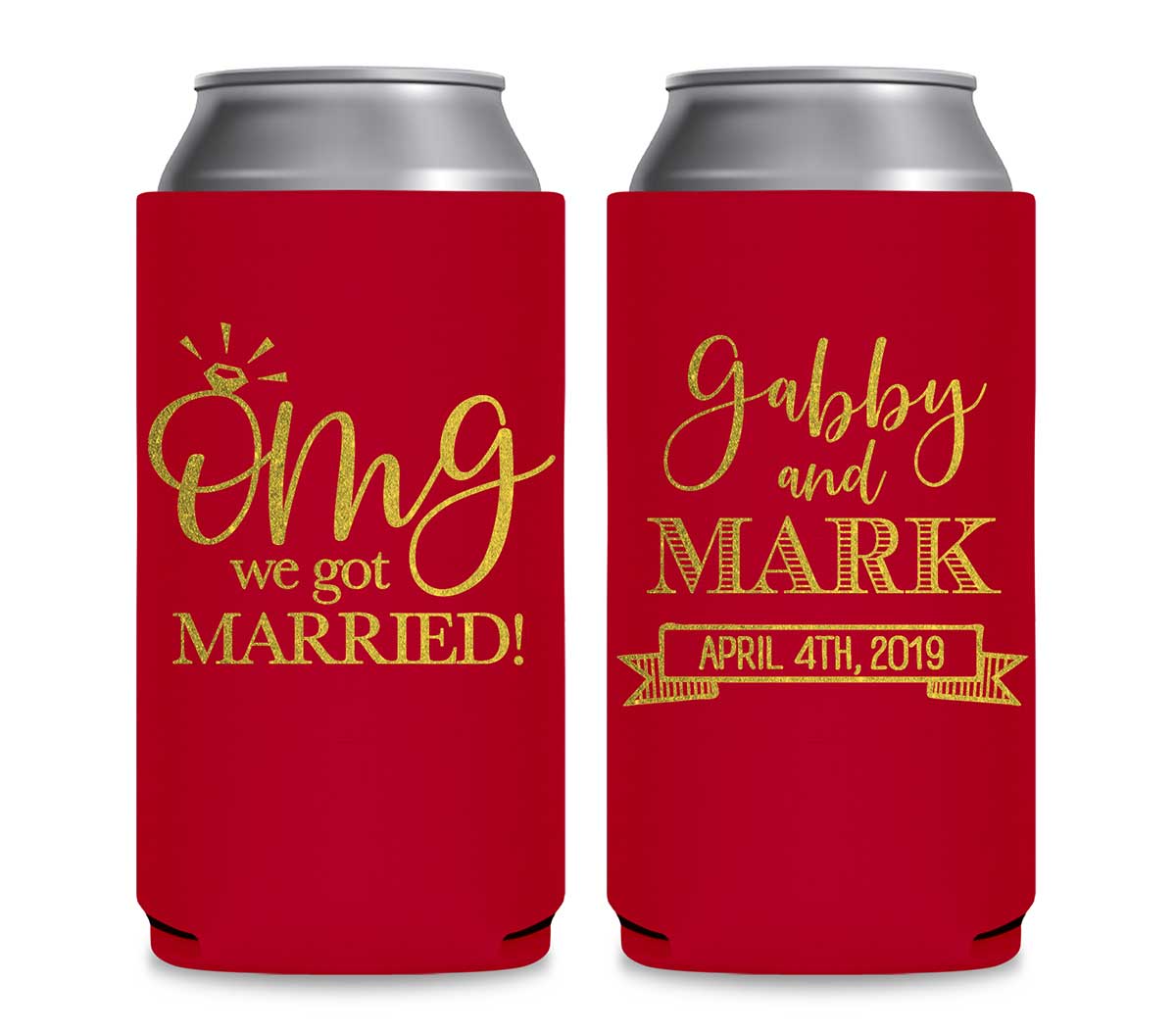 OMG We Got Married 1A Foldable 12 oz Slim Can Koozies Wedding Gifts for Guests