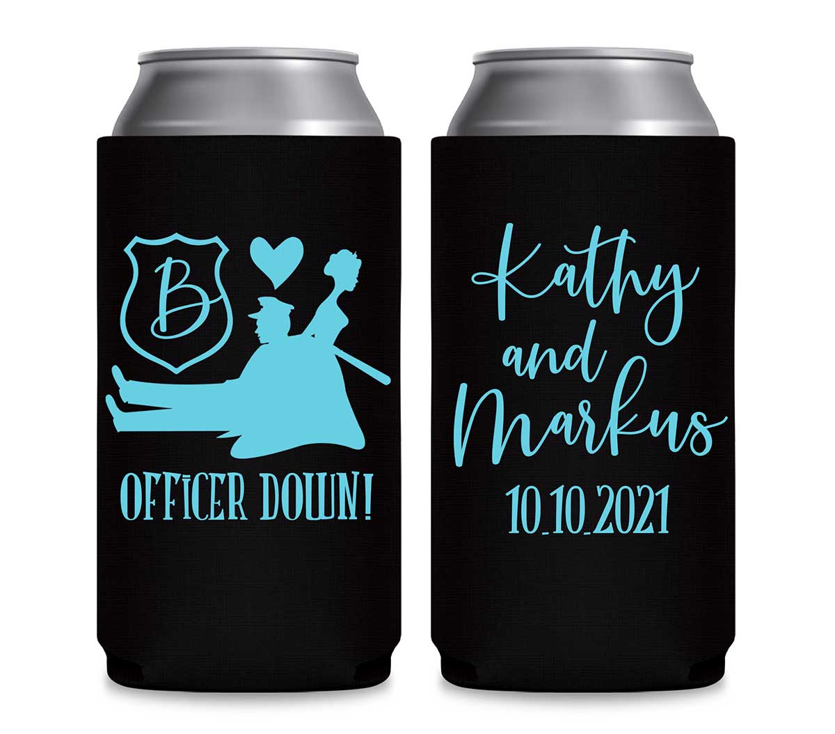 Officer Down 1A Policeman Wedding Foldable 12 oz Slim Can Koozies Wedding Gifts for Guests