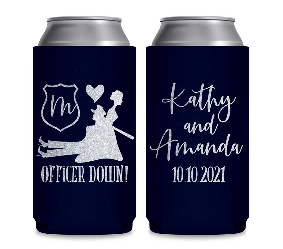 Officer Down 2A Lesbian Cop Wedding Foldable 12 oz Slim Can Koozies Wedding Gifts for Guests