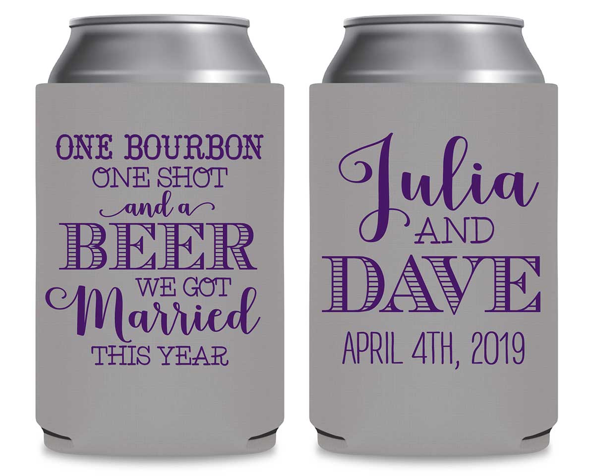 One Bourbon A Shot & A Beer 1A Foldable Can Koozies Wedding Gifts for Guests