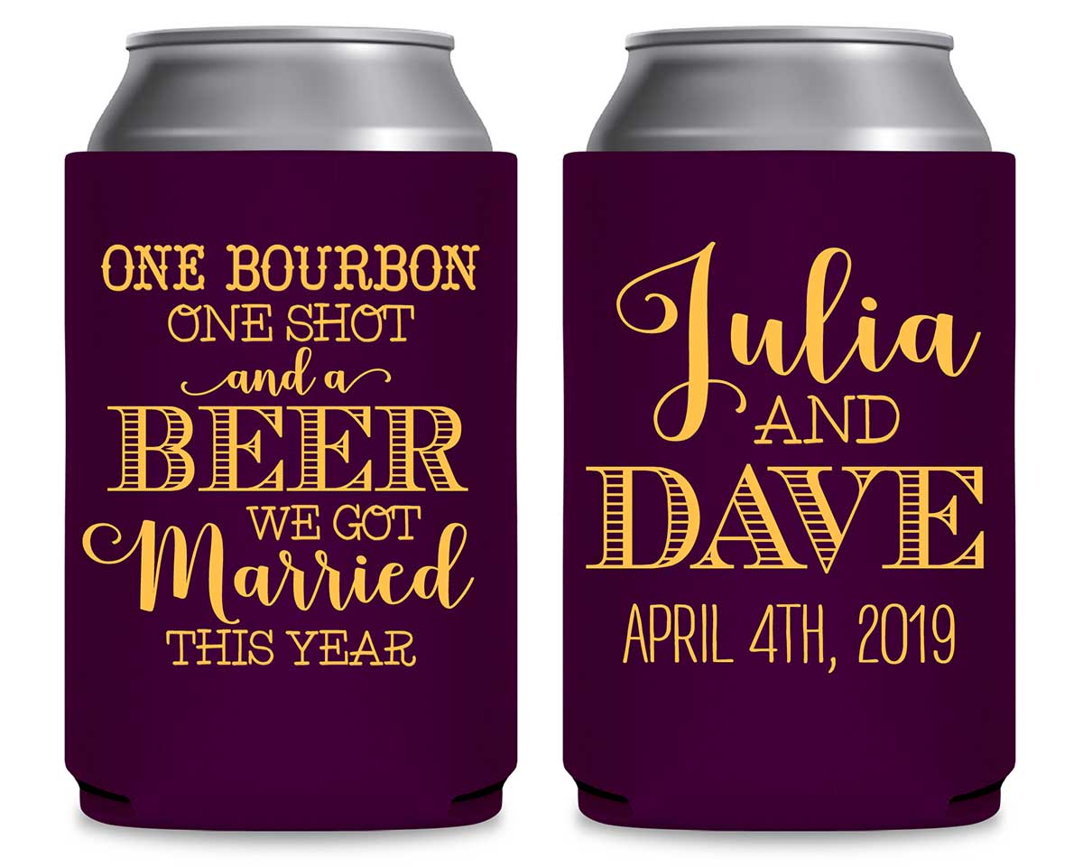 One Bourbon A Shot & A Beer 1A Foldable Can Koozies Wedding Gifts for Guests