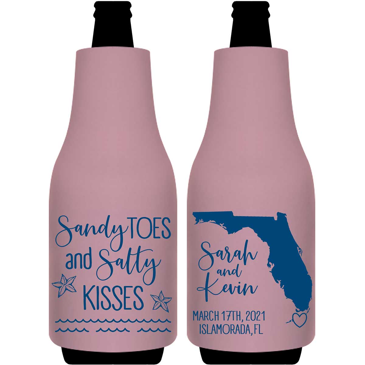 Sandy Toes & Salty Kisses 1A Foldable Bottle Sleeve Koozies Wedding Gifts for Guests