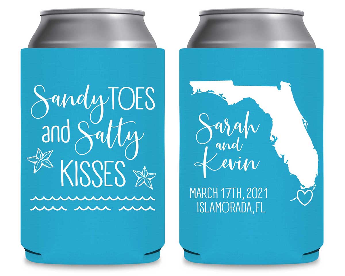 Sandy Toes & Salty Kisses 1A Foldable Can Koozies Wedding Gifts for Guests