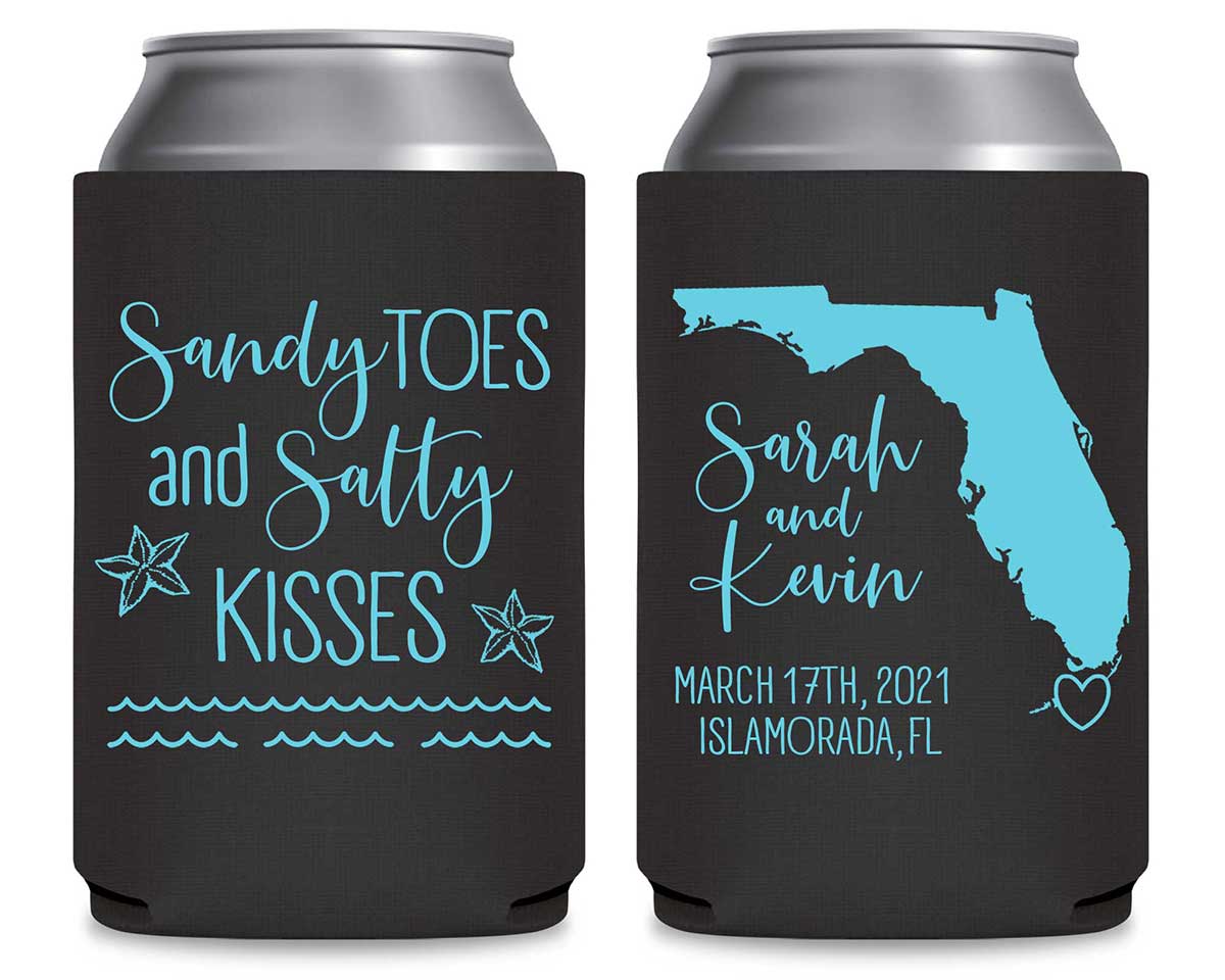 Sandy Toes & Salty Kisses 1A Foldable Neoprene Can Koozies Wedding Gifts for Guests