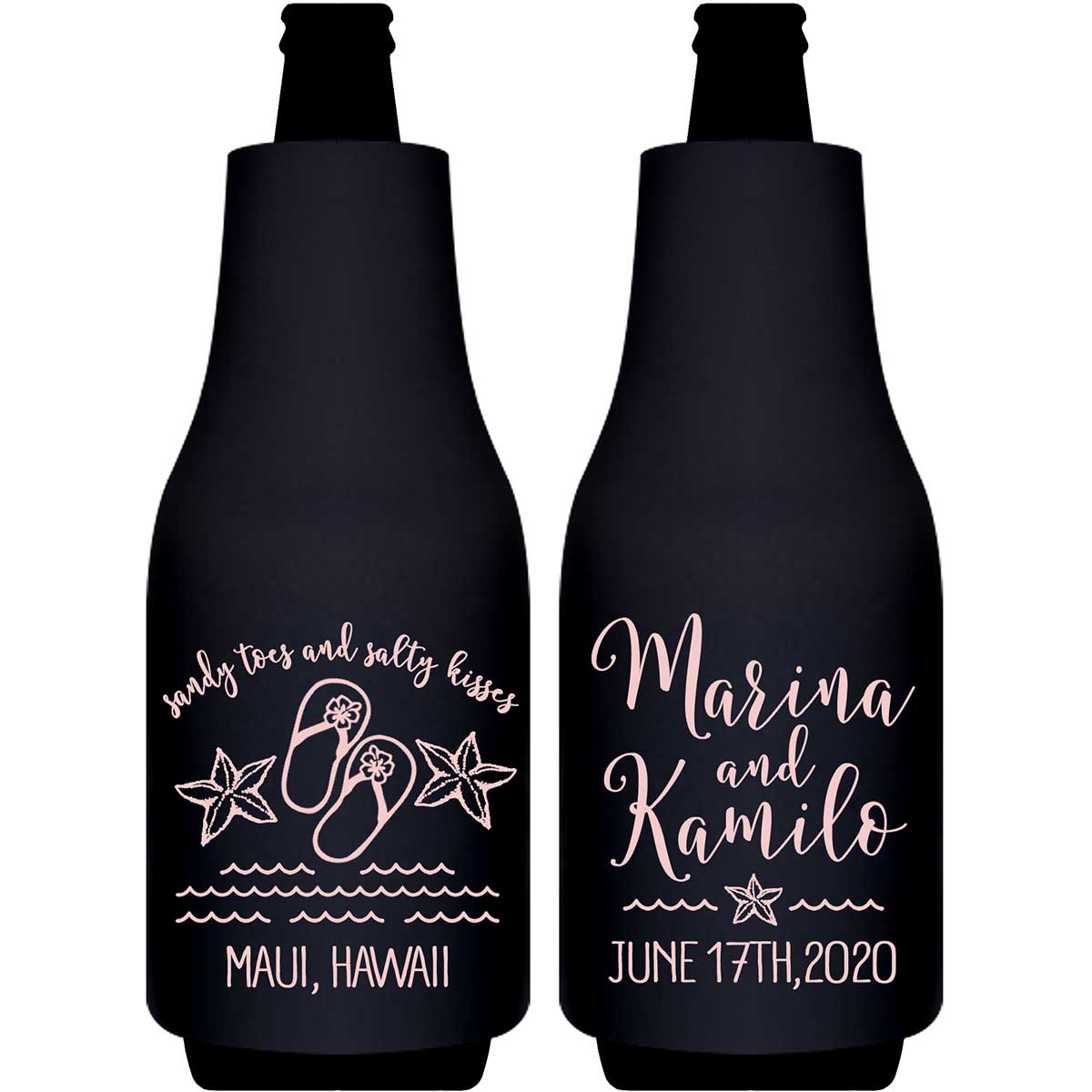 Sandy Toes & Salty Kisses 2A Foldable Bottle Sleeve Koozies Wedding Gifts for Guests