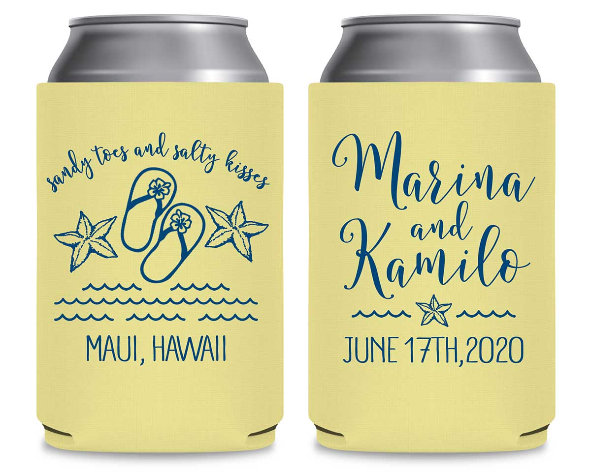 Sandy Toes & Salty Kisses 2A Foldable Can Koozies Wedding Gifts for Guests