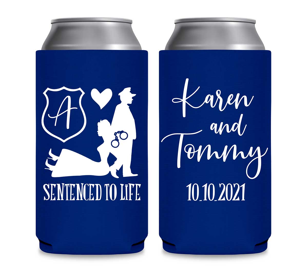 Sentenced To Life 1B Policeman Wedding Foldable 12 oz Slim Can Koozies Wedding Gifts for Guests