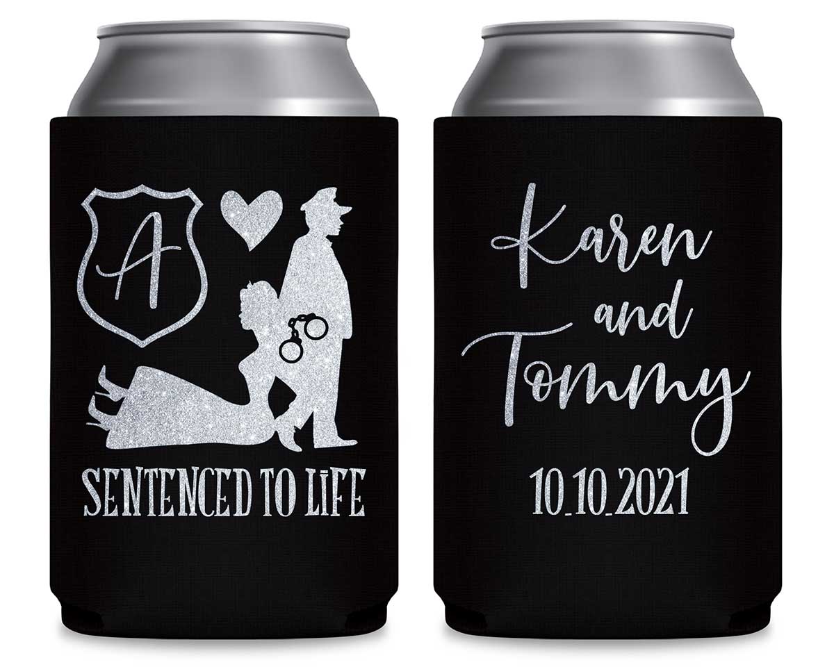 Sentenced To Life 1B Policeman Wedding Foldable Can Koozies Wedding Gifts for Guests