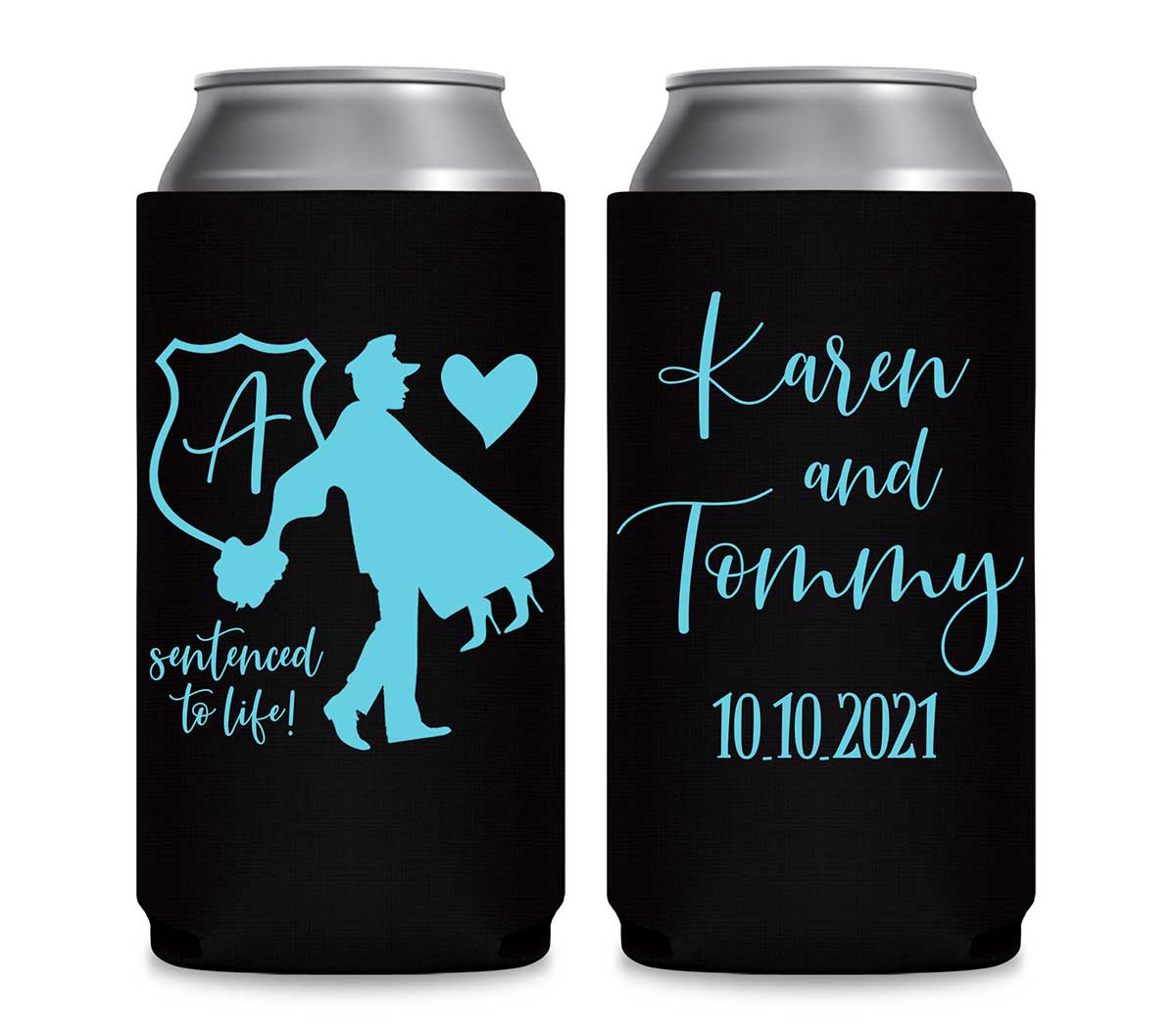 Sentenced To Life 1C Policeman Wedding Foldable 12 oz Slim Can Koozies Wedding Gifts for Guests