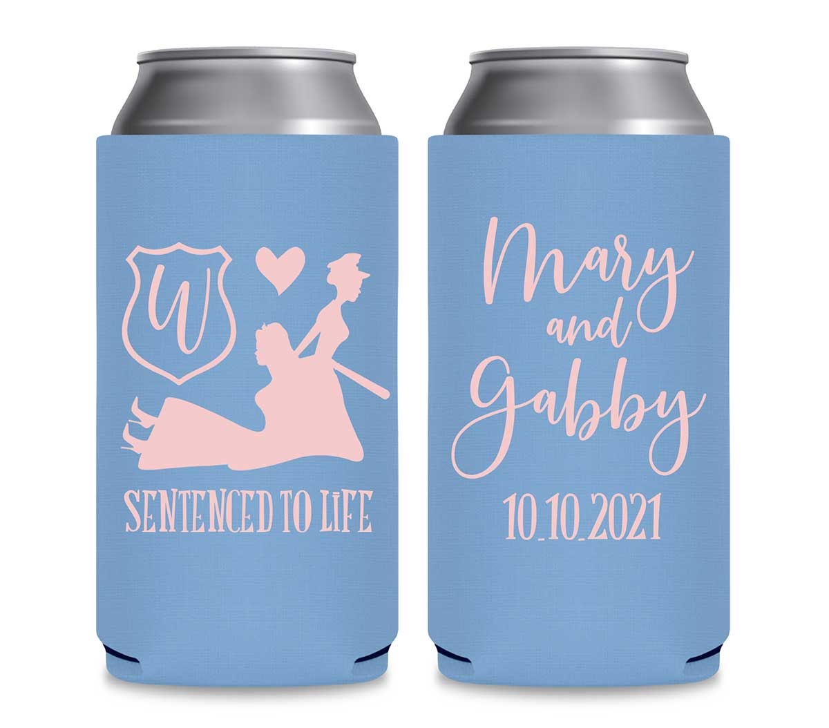 Sentenced To Life 2A Lesbian Policewoman Wedding Foldable 12 oz Slim Can Koozies Wedding Gifts for Guests