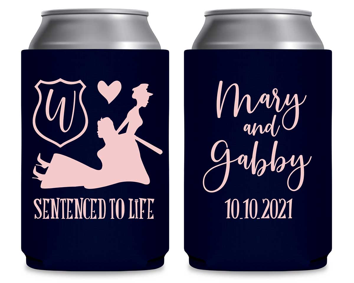 Sentenced To Life 2A Lesbian Policewoman Wedding Foldable Can Koozies Wedding Gifts for Guests