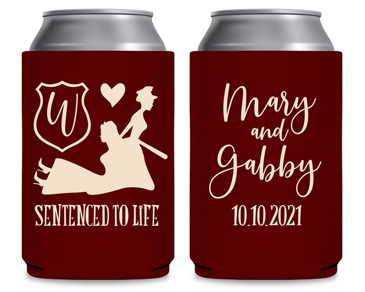 Sentenced To Life 2A Lesbian Policewoman Wedding Foldable Can Koozies Wedding Gifts for Guests