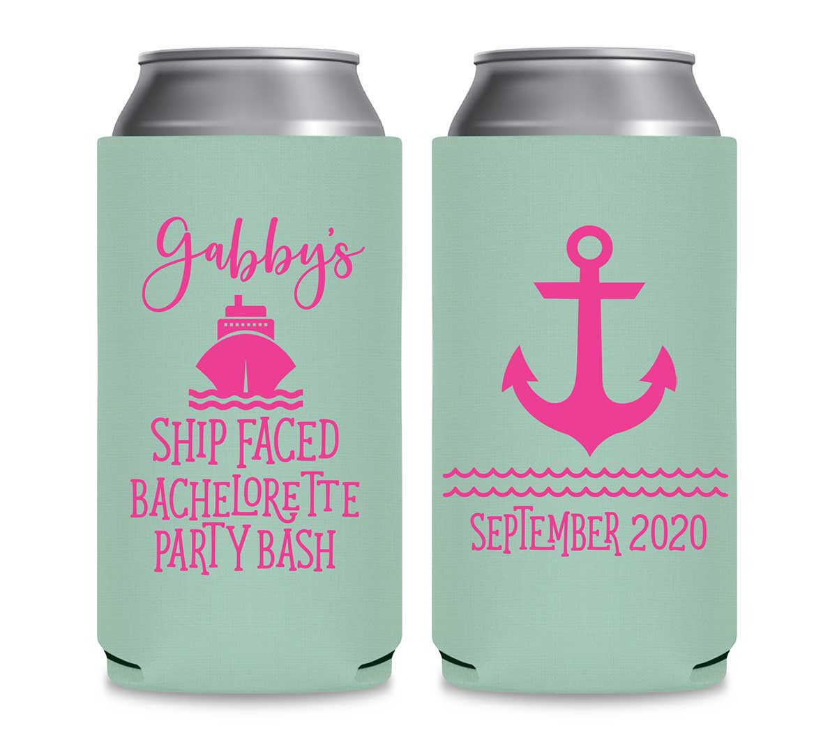 Ship Faced Nautical Bachelorette 1A Foldable 12 oz Slim Can Koozies Wedding Gifts for Guests