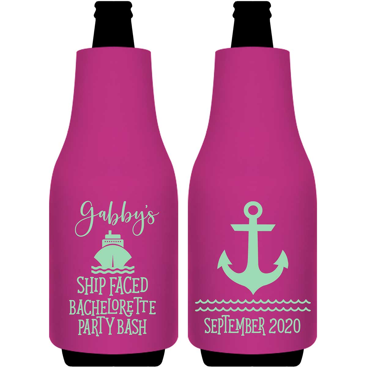 Ship Faced Nautical Bachelorette 1A Foldable Bottle Sleeve Koozies Wedding Gifts for Guests