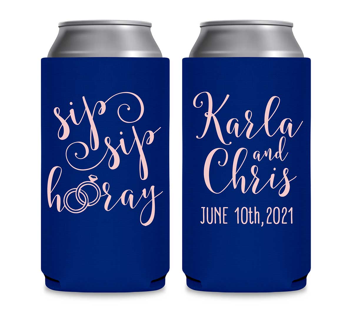 Sip Sip Hooray 1B Foldable 12 oz Slim Can Koozies Wedding Gifts for Guests