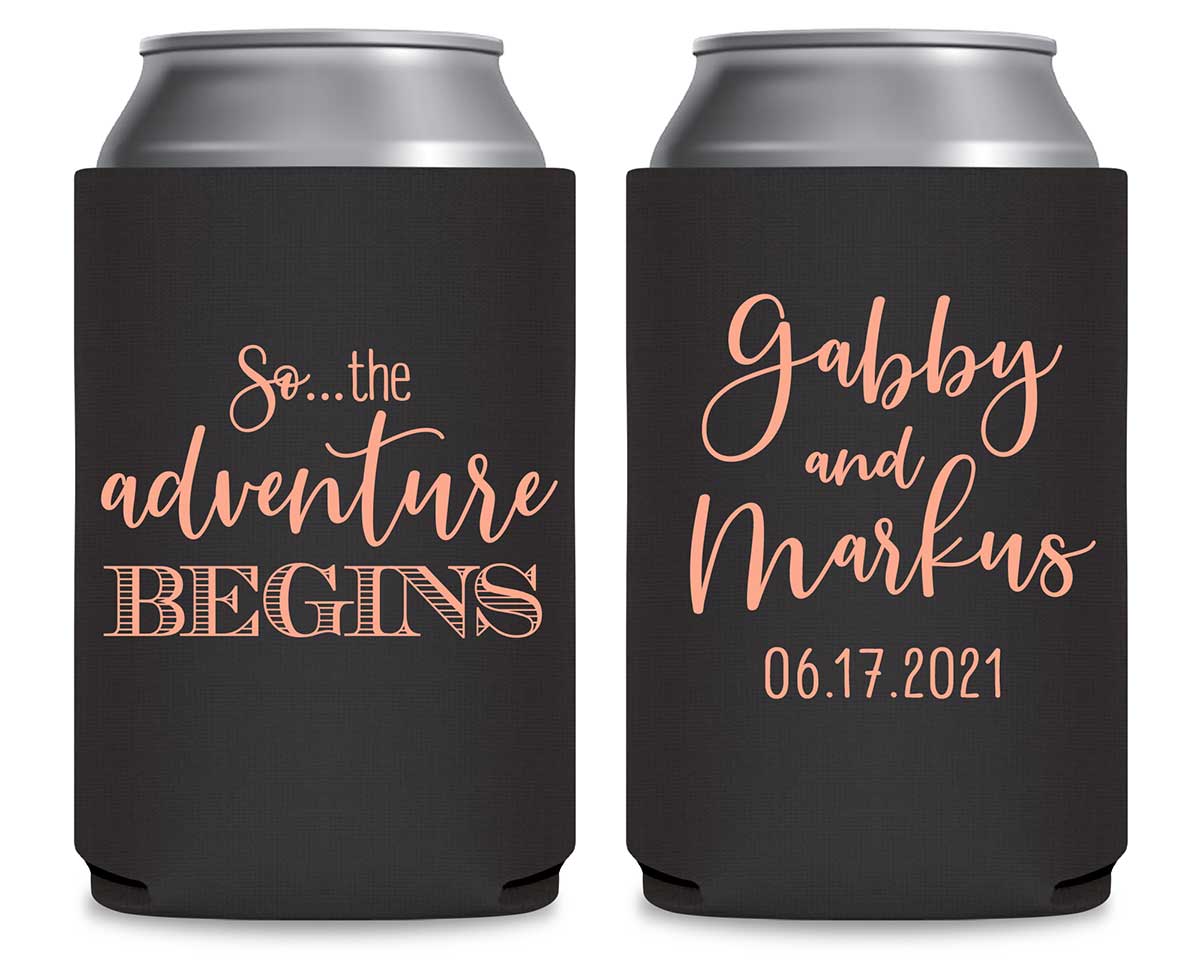 The Adventure Begins 3A Travel Stamp Foldable Can Koozies Wedding Gifts for Guests