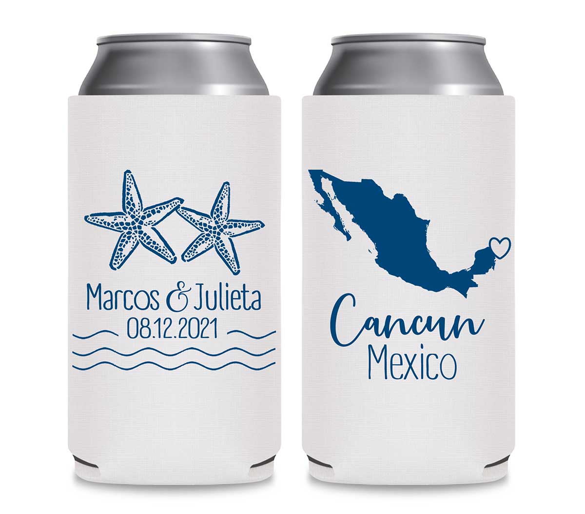 Starfish 2B Any Map Foldable 12 oz Slim Can Koozies Wedding Gifts for Guests