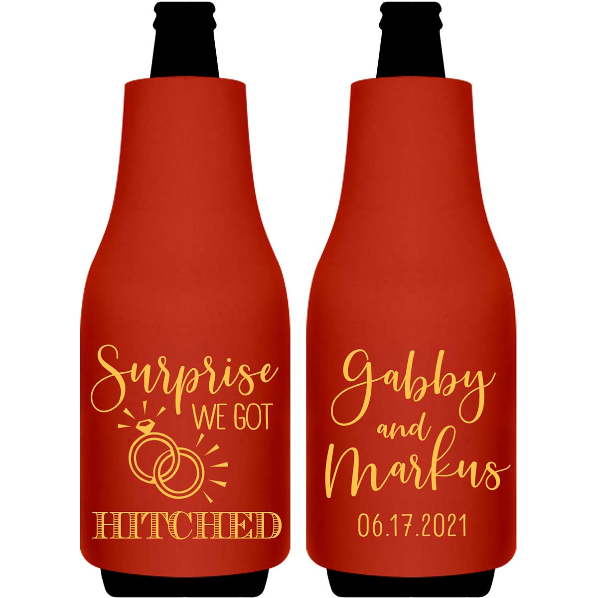 Surprise We Got Hitched 1A Foldable Bottle Sleeve Koozies Wedding Gifts for Guests