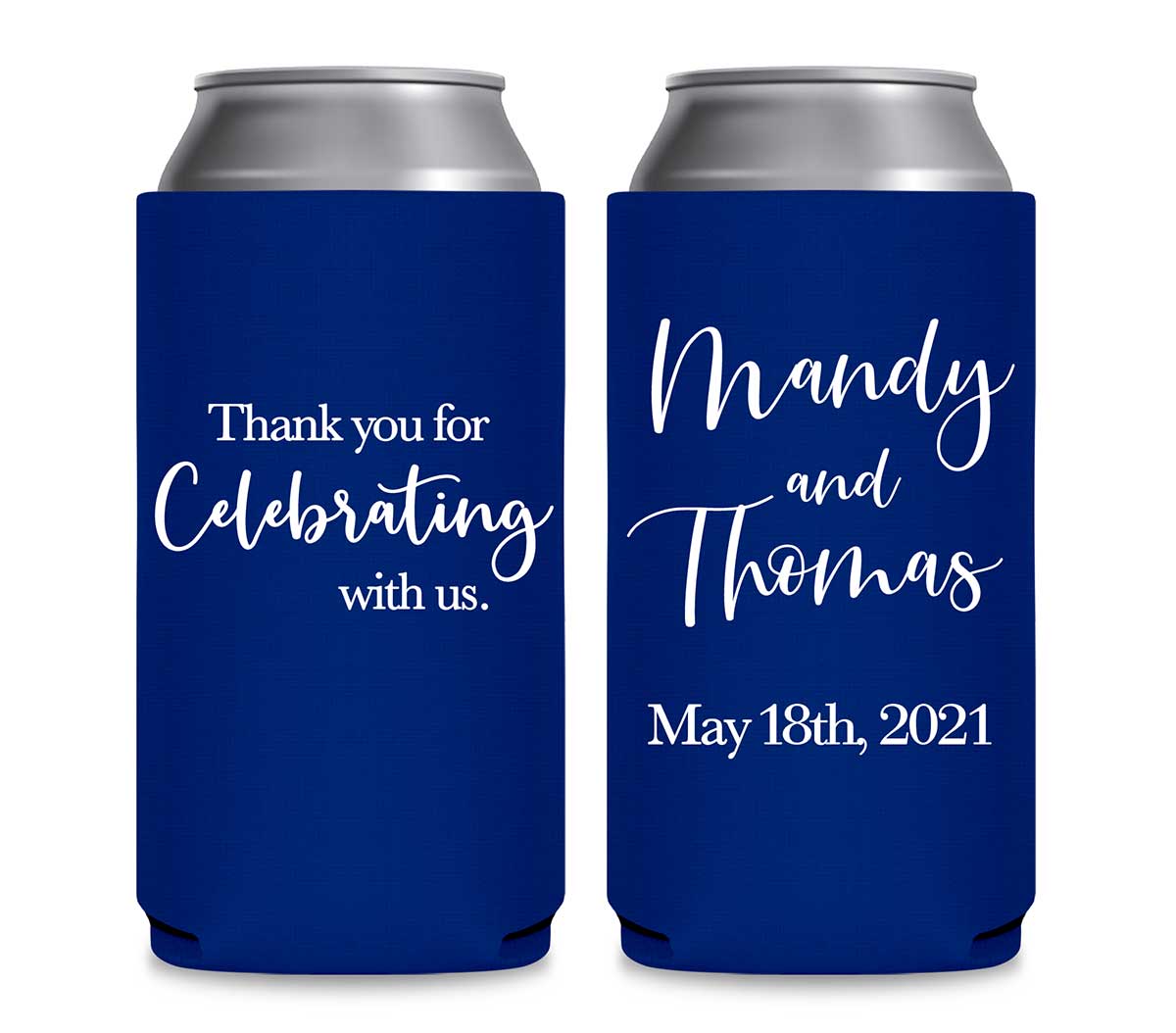 Thank You For Celebrating With Us 1A Foldable 12 oz Slim Can Koozies Wedding Gifts for Guests