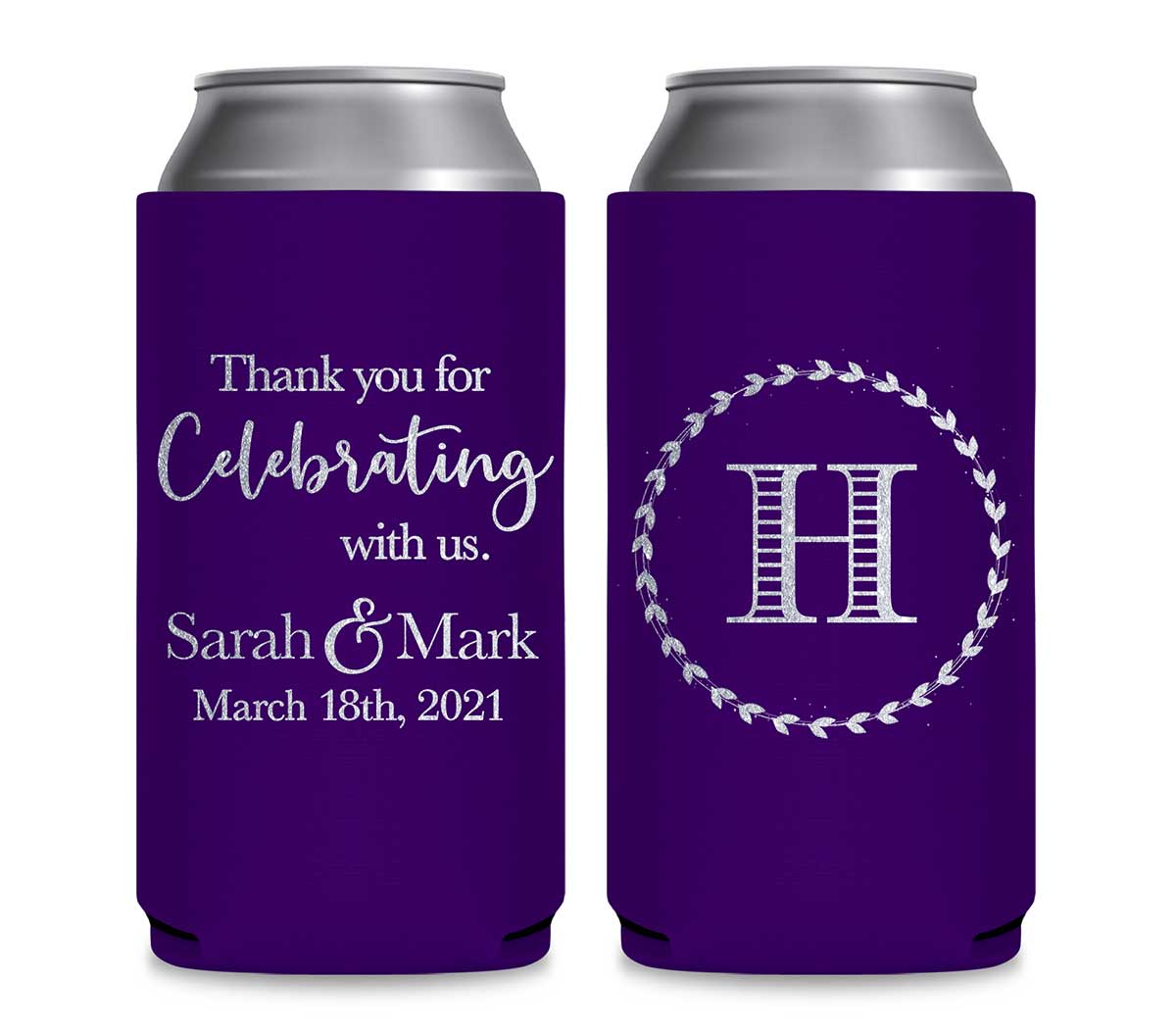 Thank You For Celebrating With Us 1B Foldable 12 oz Slim Can Koozies Wedding Gifts for Guests