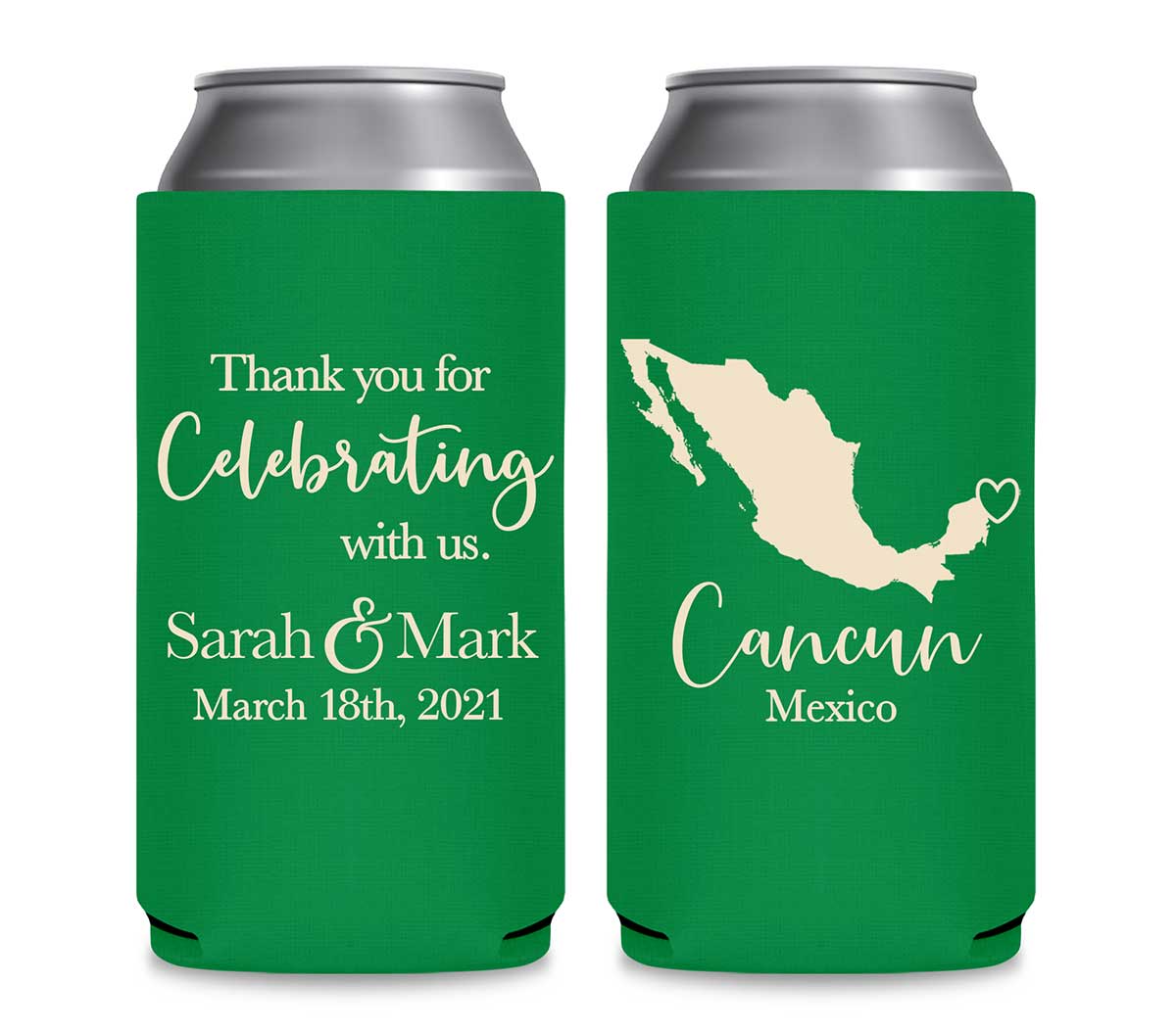 Thank You For Celebrating With Us 1C Any Map Foldable 12 oz Slim Can Koozies Wedding Gifts for Guests