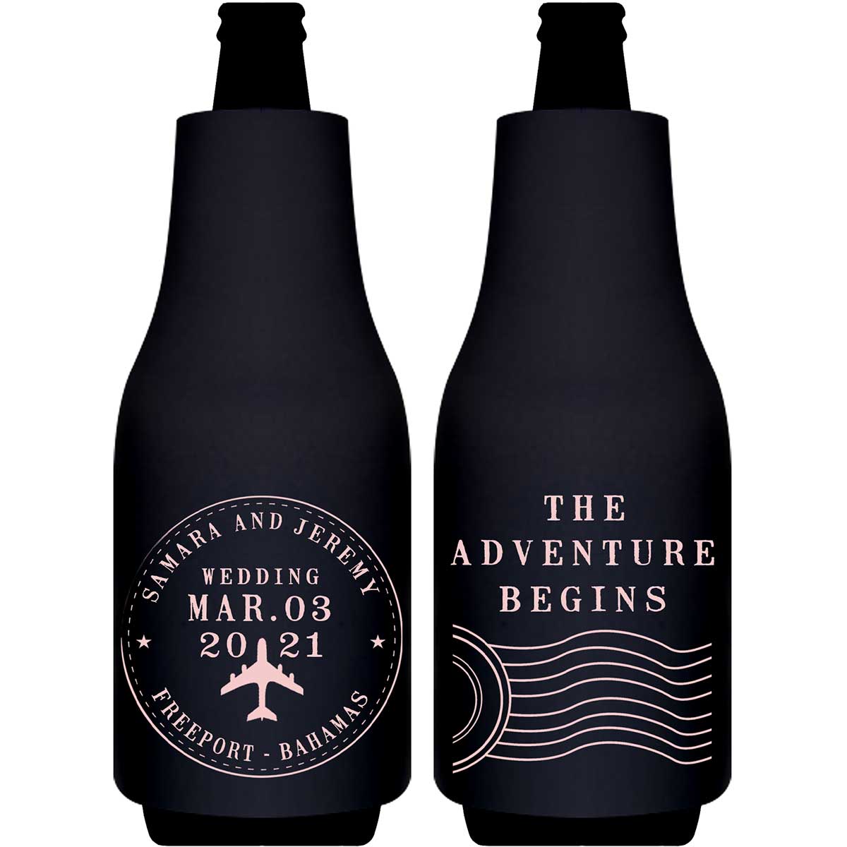 The Adventure Begins 2A Travel Stamp Foldable Bottle Sleeve Koozies Wedding Gifts for Guests