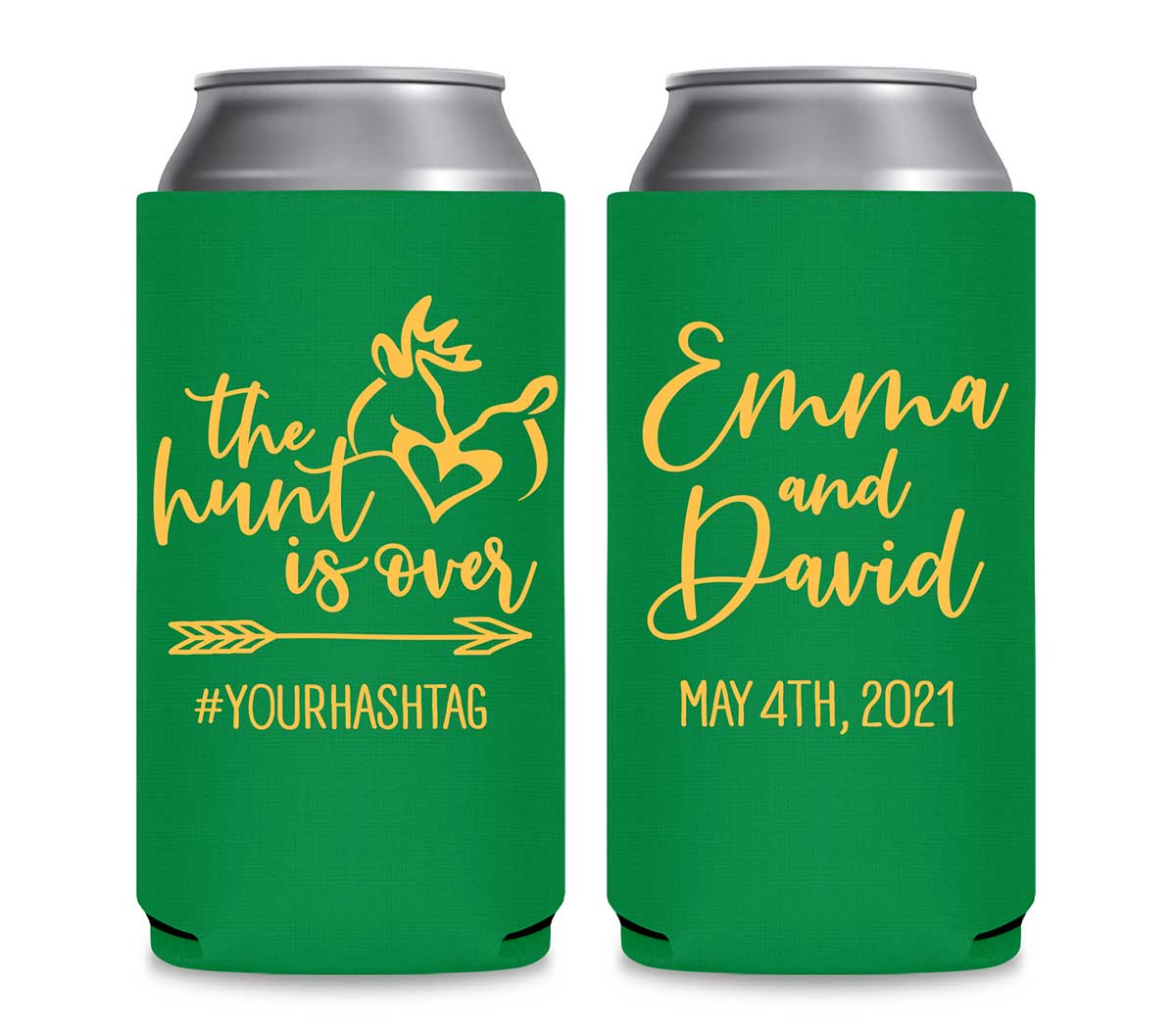 The Hunt Is Over 2A Foldable 12 oz Slim Can Koozies Wedding Gifts for Guests