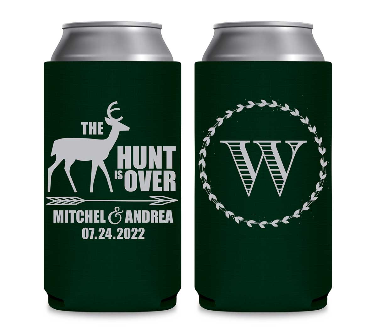 The Hunt Is Over 3A Foldable 12 oz Slim Can Koozies Wedding Gifts for Guests