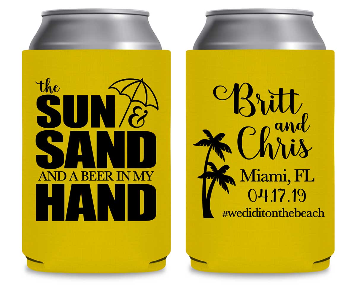 The Sun & The Sand Beer In My Hand 1A Foldable Can Koozies Wedding Gifts for Guests