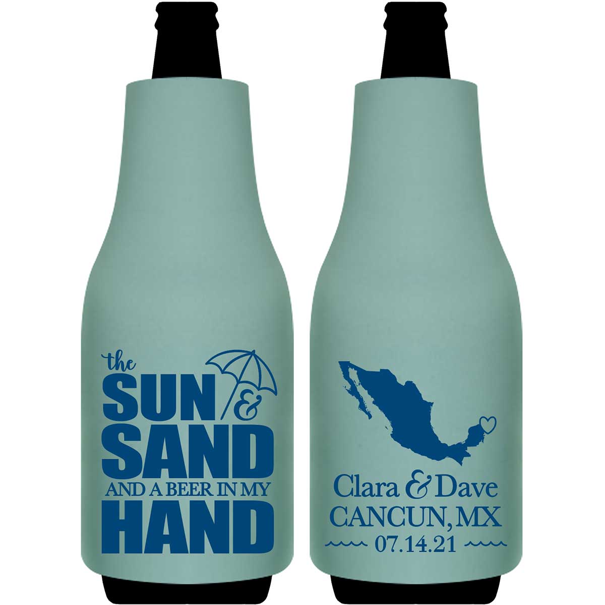 The Sun & The Sand Beer In My Hand 1B Any Map Foldable Bottle Sleeve Koozies Wedding Gifts for Guests