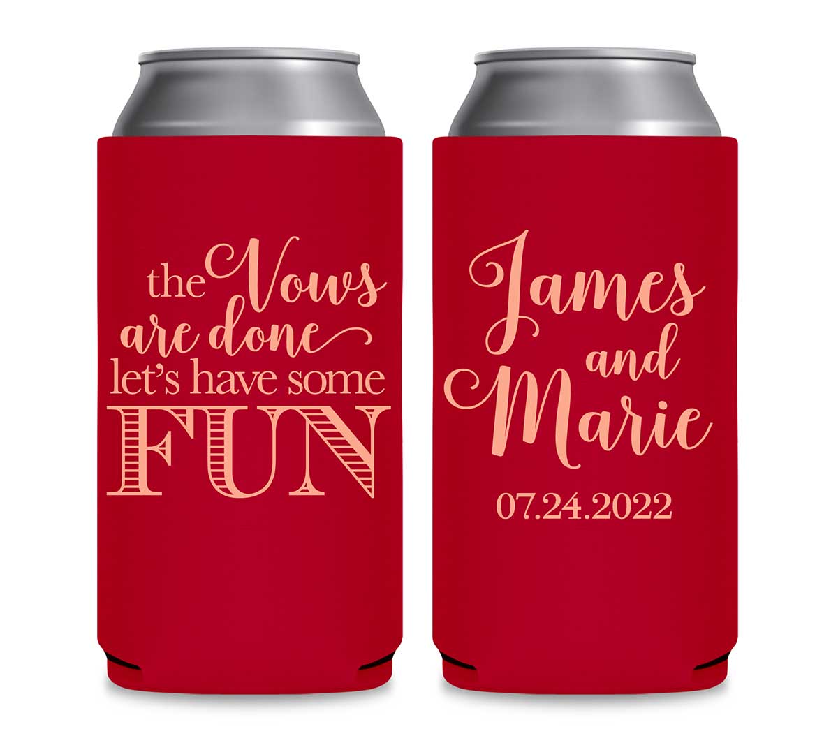 The Vows Are Done Let's Have Some Fun 1A Foldable 12 oz Slim Can Koozies Wedding Gifts for Guests
