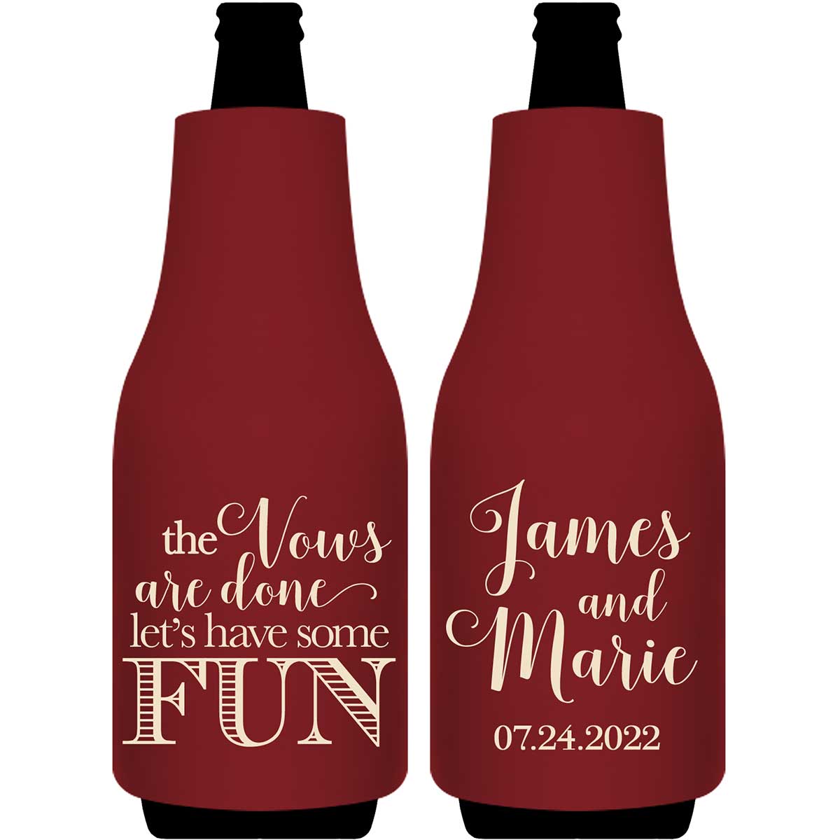 The Vows Are Done Let's Have Some Fun 1A Foldable Bottle Sleeve Koozies Wedding Gifts for Guests