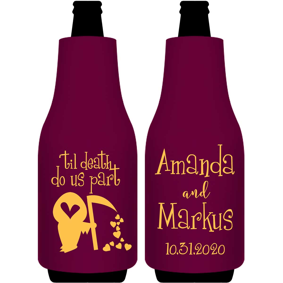 Til Death Do Us Part 1B Grim Reaper Foldable Bottle Sleeve Koozies Wedding Gifts for Guests