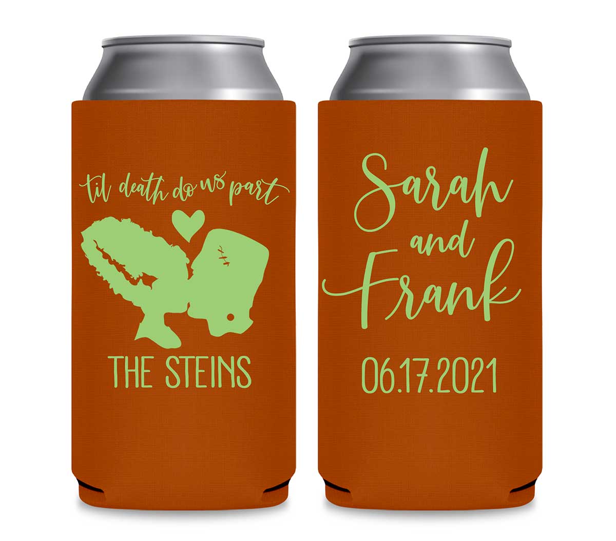 Til Death Do Us Part 2A Frankenstein Foldable 12 oz Slim Can Koozies Wedding Gifts for Guests