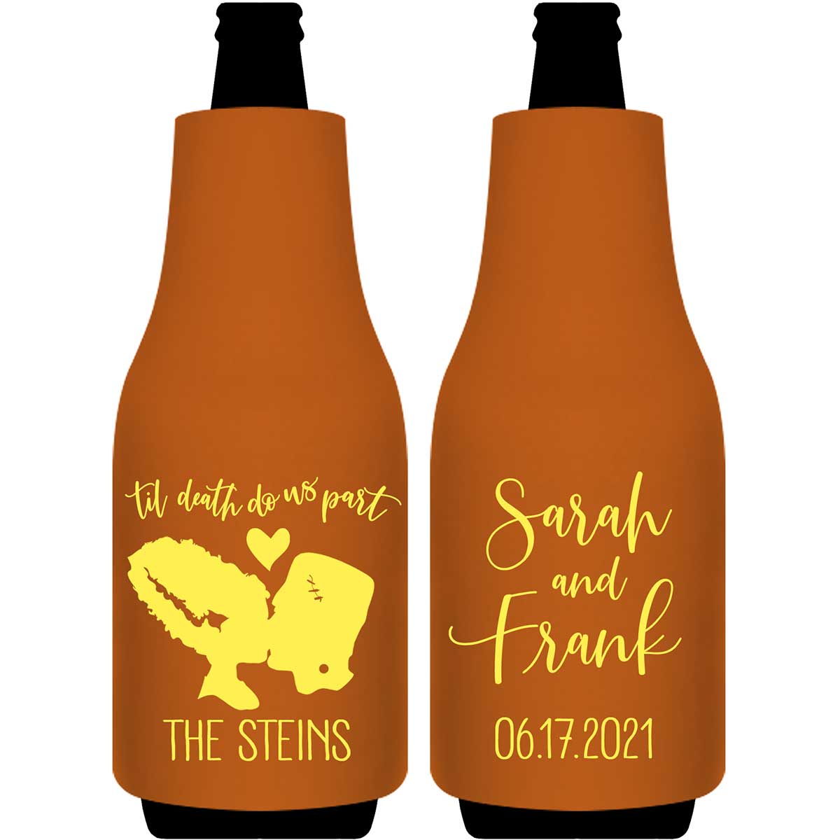 Til Death Do Us Part 2A Frankenstein Foldable Bottle Sleeve Koozies Wedding Gifts for Guests