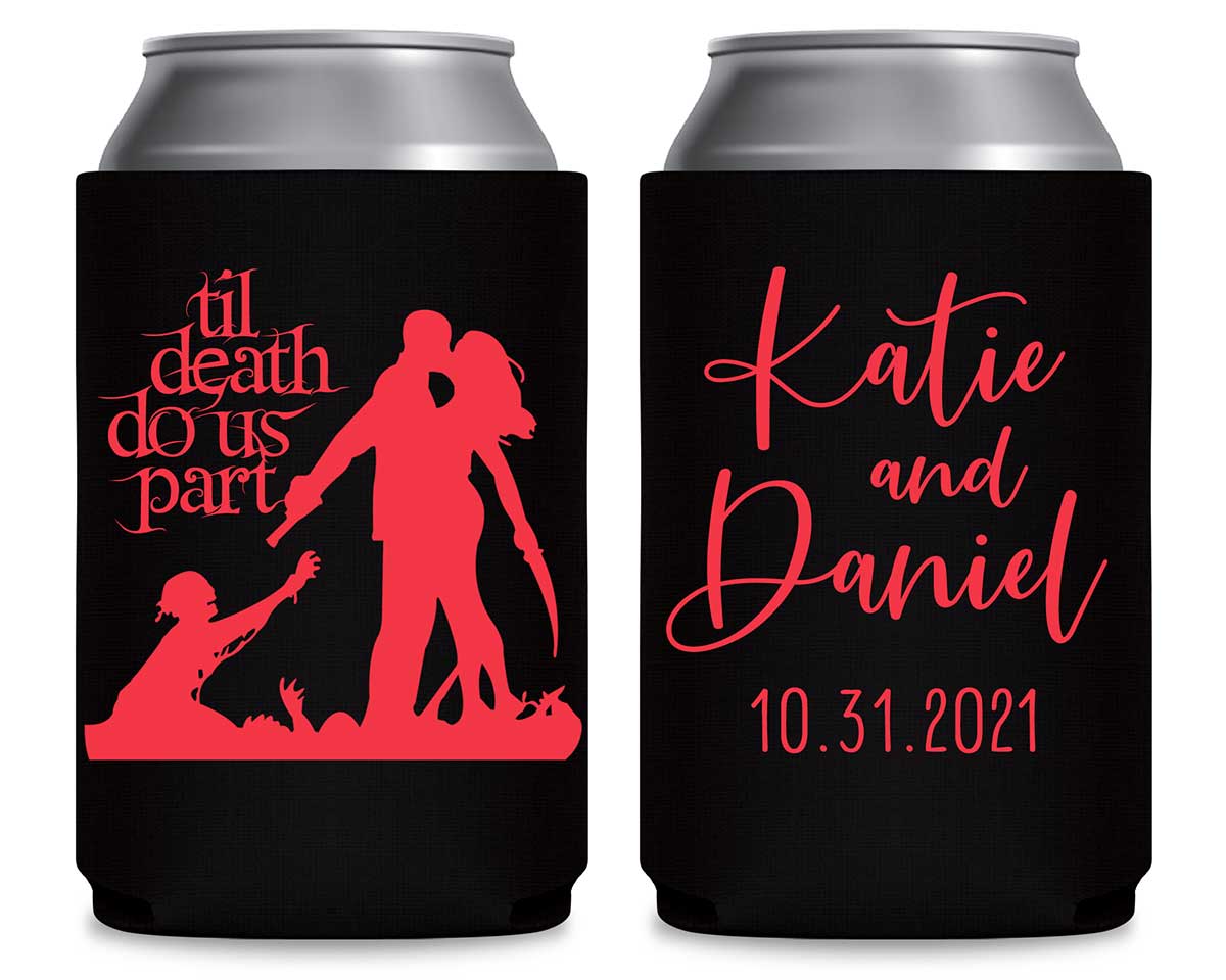 Til Death Do Us Part 3A Zombies Foldable Can Koozies Wedding Gifts for Guests