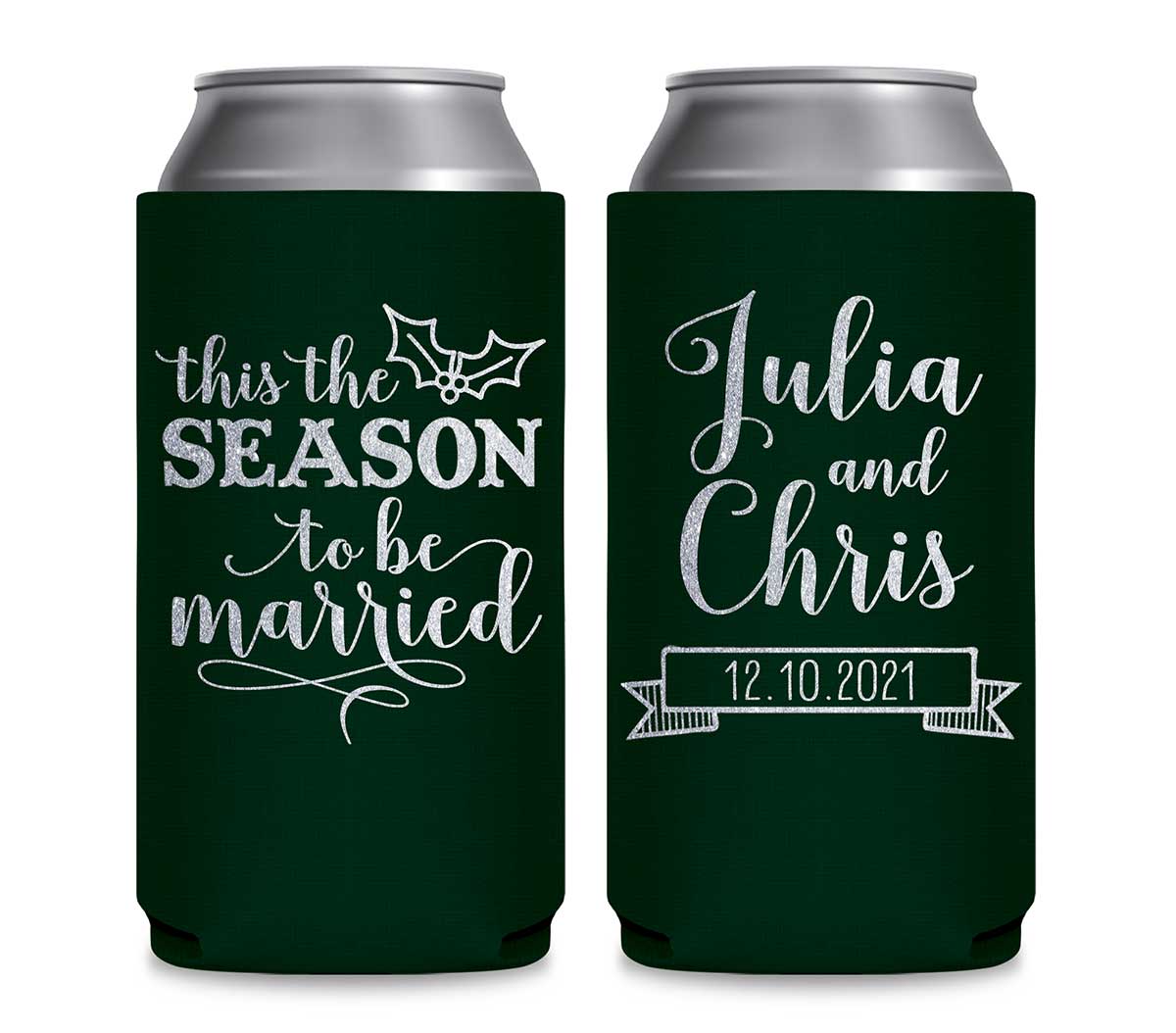 Tis The Season To Be Married 2A Foldable 12 oz Slim Can Koozies Wedding Gifts for Guests