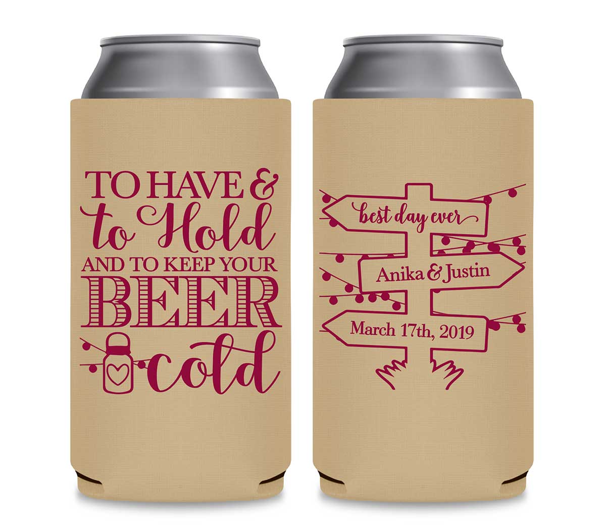 To Have & To Hold Keep Your Beer Cold 1D Foldable 12 oz Slim Can Koozies Wedding Gifts for Guests