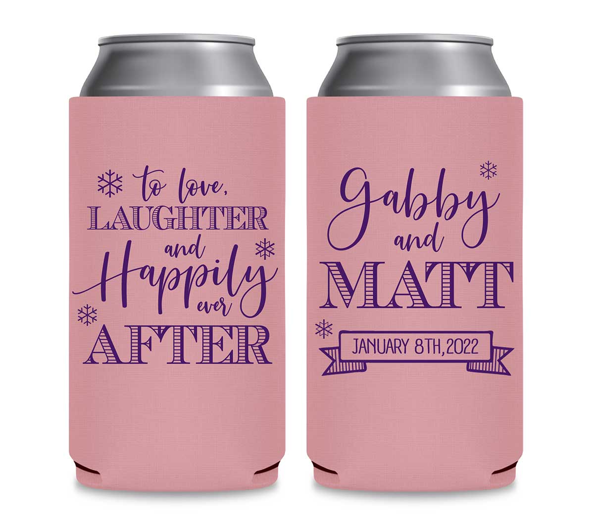 To Love Laughter & Happily Ever After 3B Foldable 12 oz Slim Can Koozies Wedding Gifts for Guests