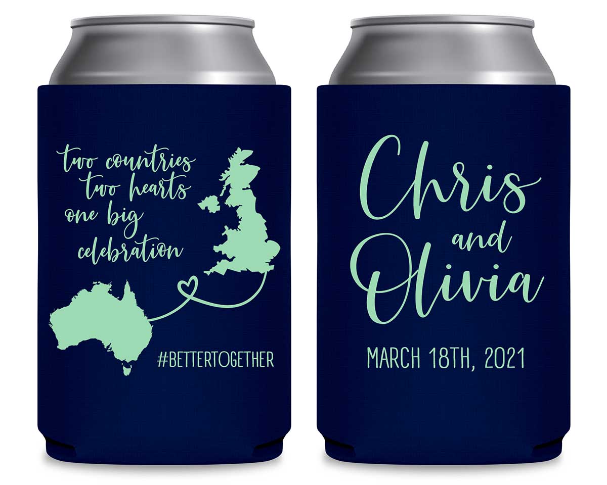 Two Countries Two Hearts One Big Celebration 1A Foldable Can Koozies Wedding Gifts for Guests