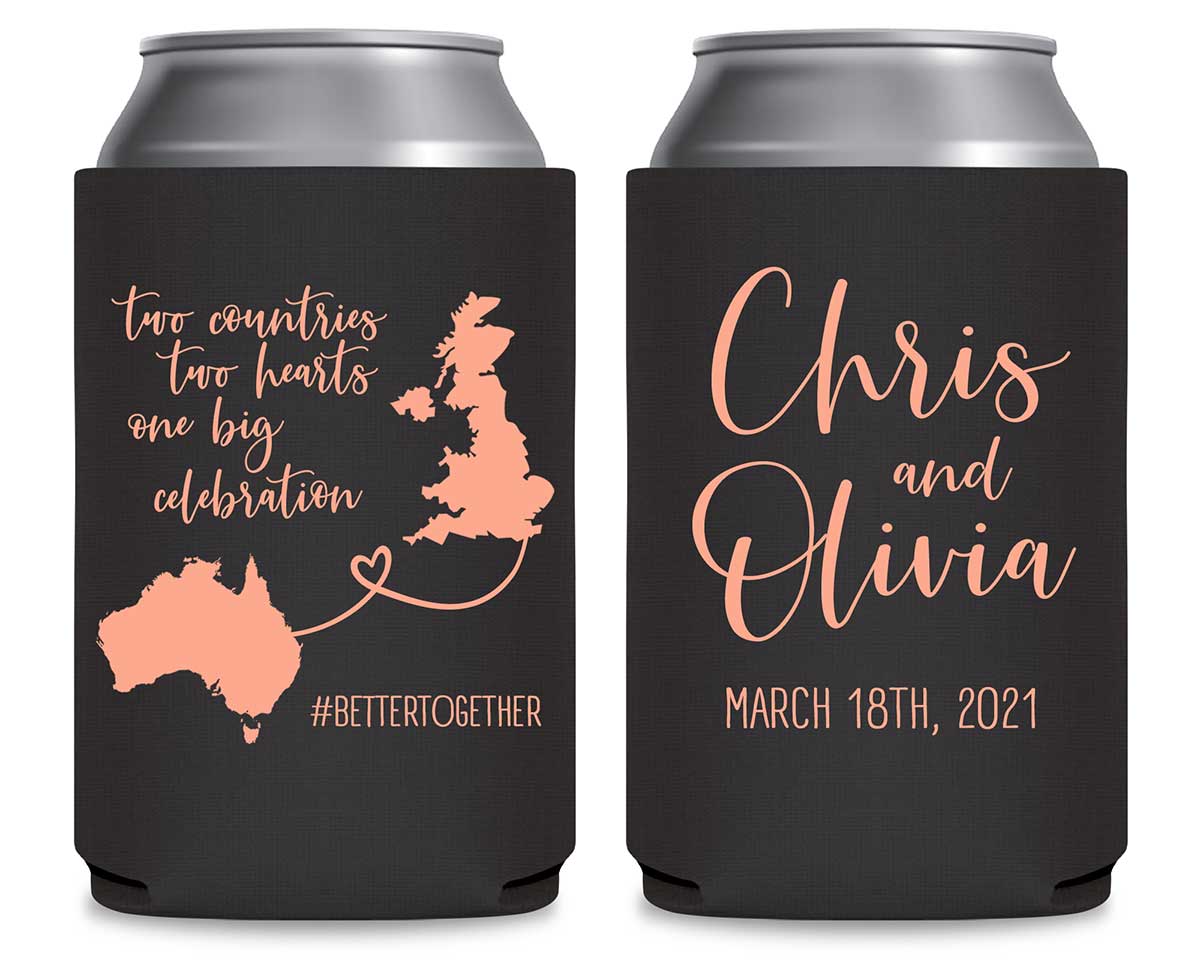 Two Countries Two Hearts One Big Celebration 1A Foldable Can Koozies Wedding Gifts for Guests