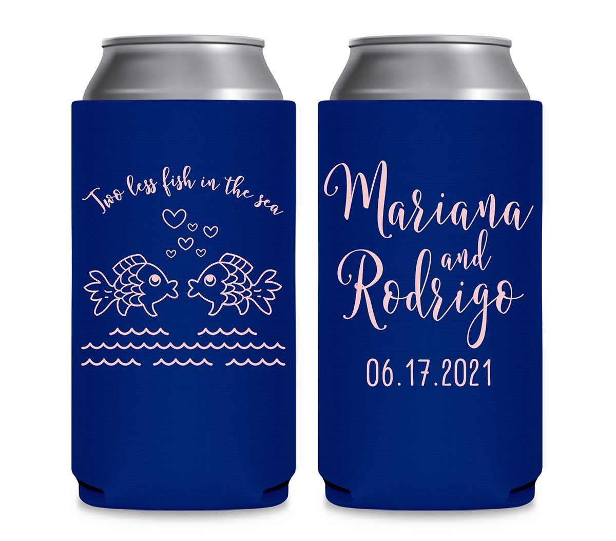 Two Less Fish In The Fish 1A Foldable 12 oz Slim Can Koozies Wedding Gifts for Guests