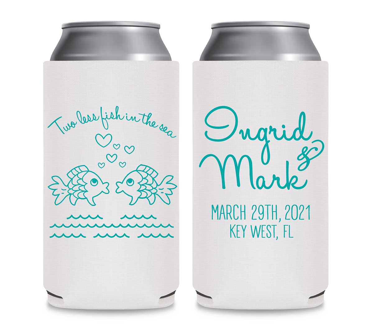Two Less Fish In The Fish 1B Foldable 12 oz Slim Can Koozies Wedding Gifts for Guests