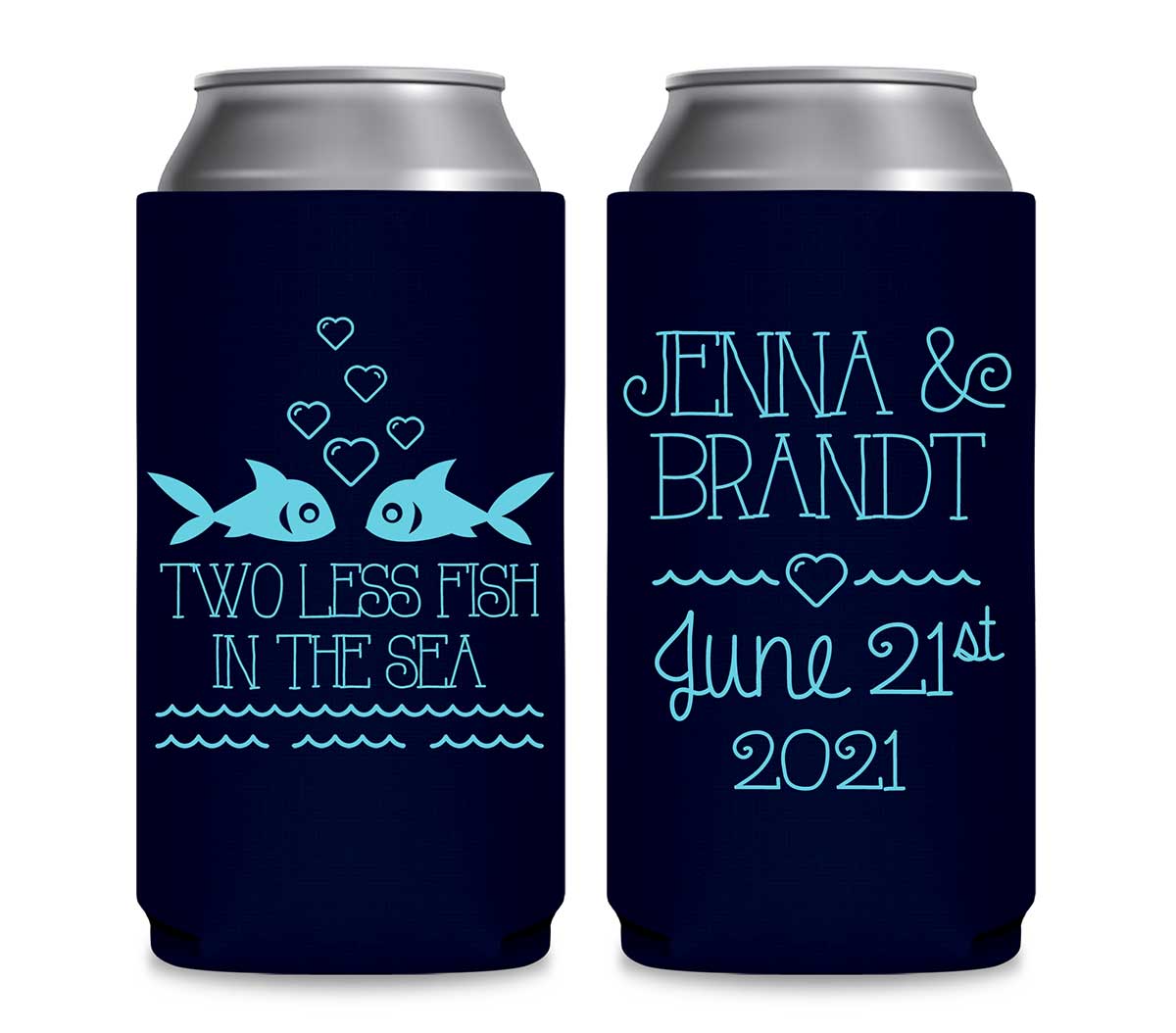 Two Less Fish In The Fish 2A Foldable 12 oz Slim Can Koozies Wedding Gifts for Guests