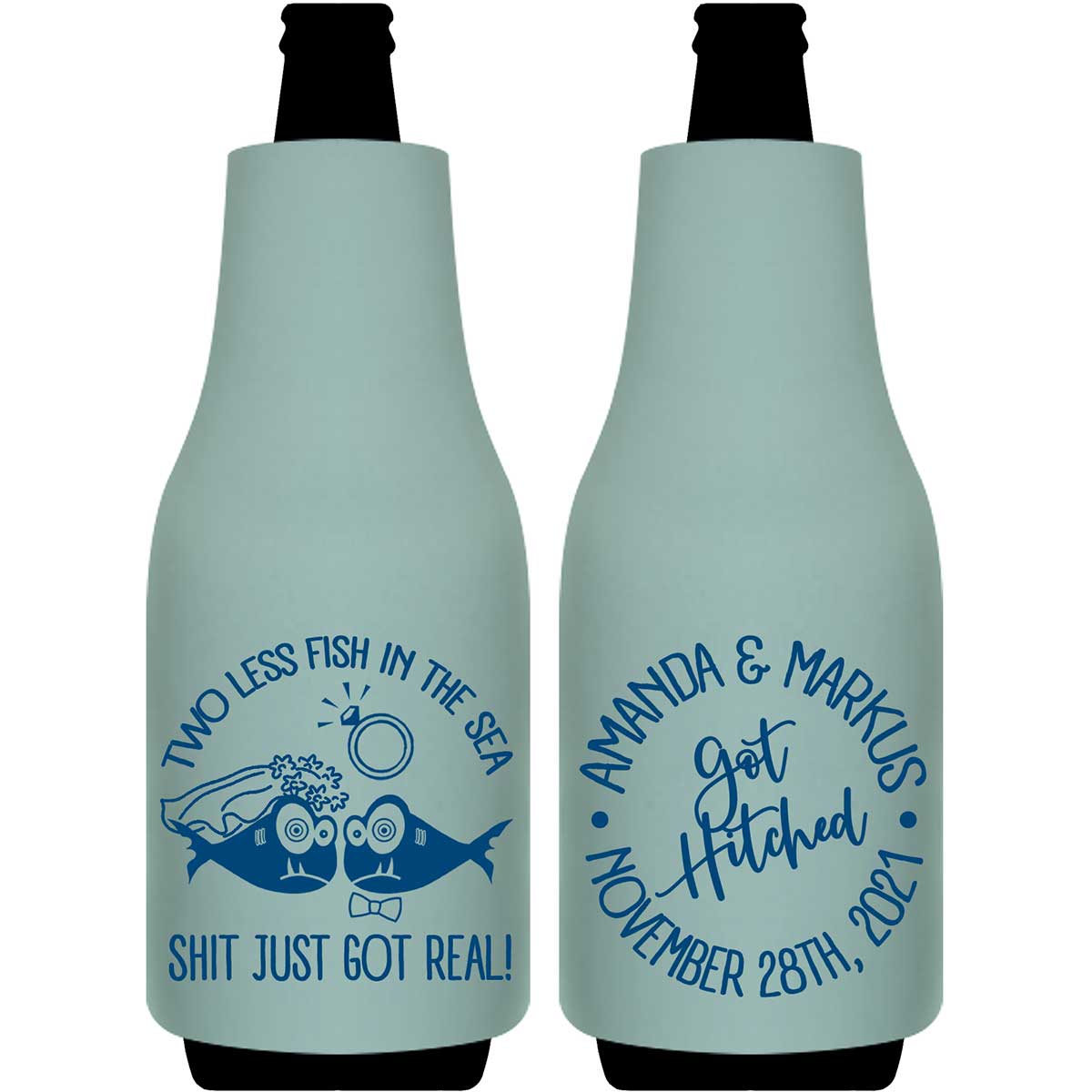 Two Less Fish In The Fish 3A Shit Just Got Real Foldable Bottle Sleeve Koozies Wedding Gifts for Guests