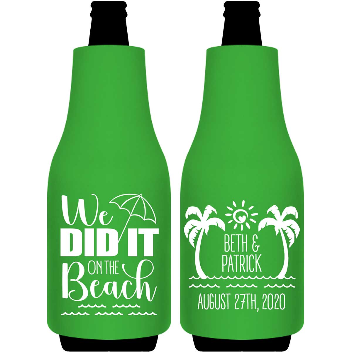 We Did It On The Beach 1A Foldable Bottle Sleeve Koozies Wedding Gifts for Guests